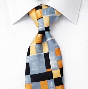 Vintage Nina Ricci Paris Silk Tie Blue Gold Black Plaid France 4.25x54